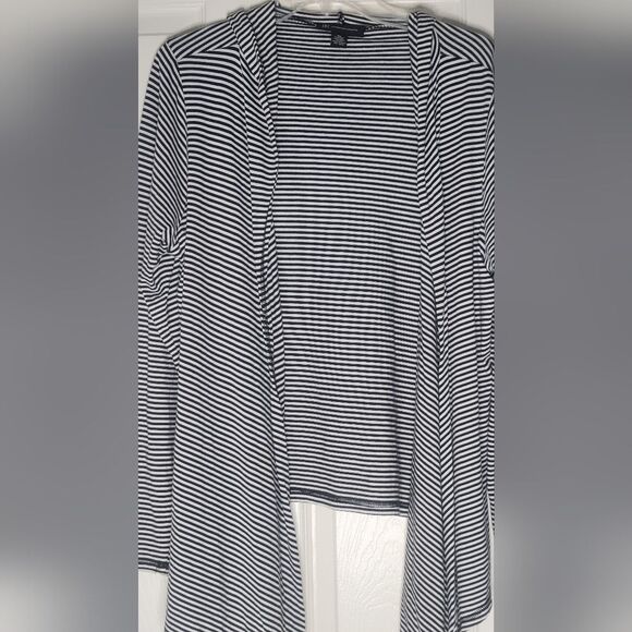 INC XL Striped WhiteBlack PIMA COTTON MODAL Asymmetrical Women OpenedHoodie - Picture 3 of 7